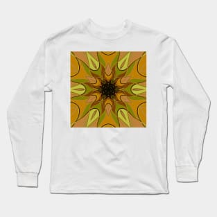 Cartoon Mandala Flower Yellow and Green Long Sleeve T-Shirt